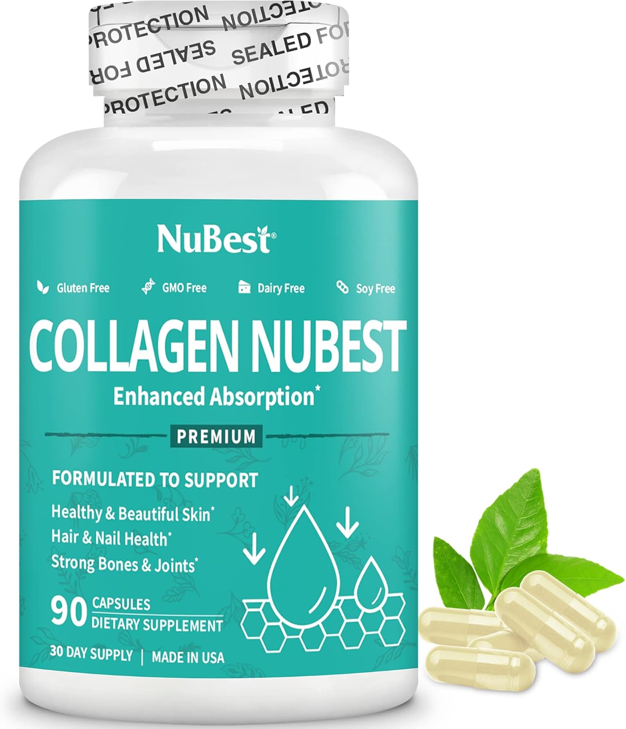 Premium Collagen Peptides Capsules for Hair, Nails, Skin - 1500mg - 3 Pack - Hair Growth Supplement with Vitamins - NuBest Collagen Formula for Adults