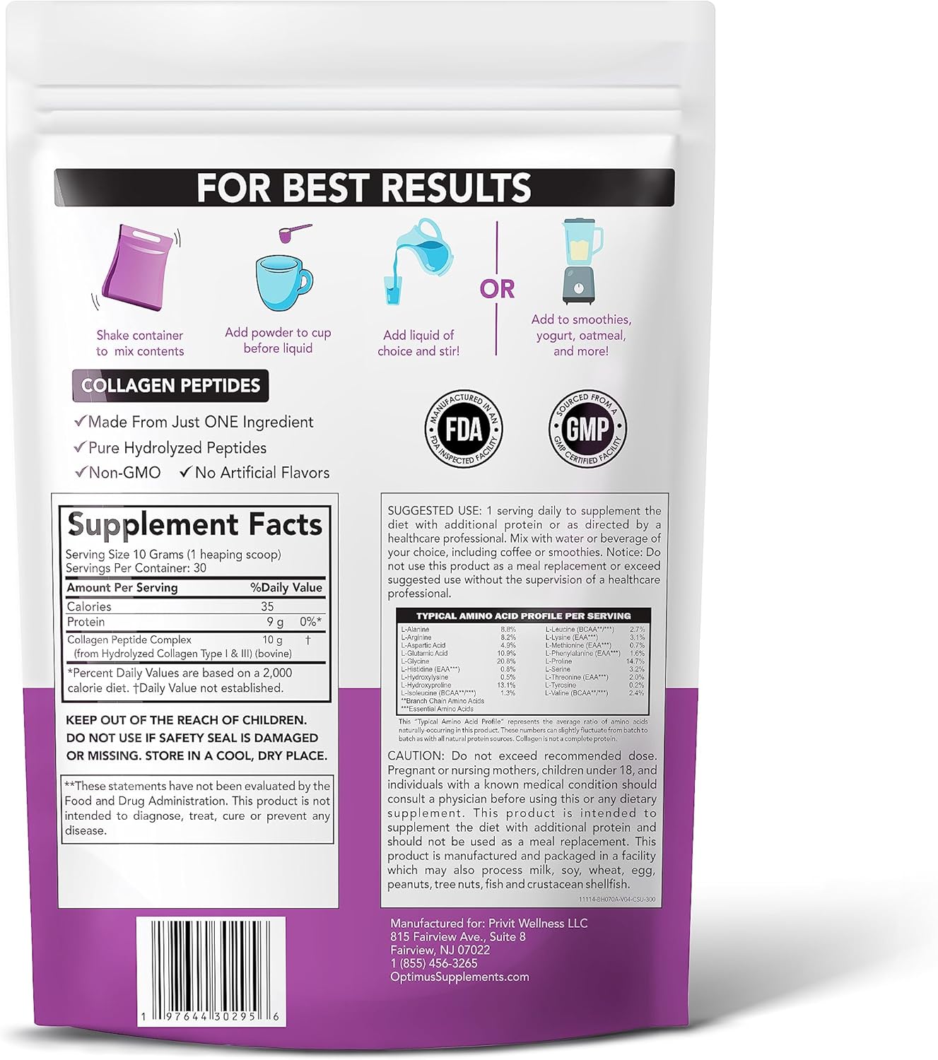 Premium Collagen Peptides Powder for Hair, Skin, Nails & Joints - Hydrolyzed Type I & III Supplement - Unflavored - 30 Servings - Men & Women