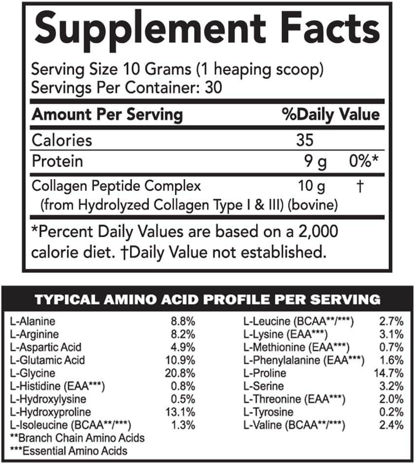 Premium Collagen Peptides Powder for Hair, Skin, Nails & Joints - Hydrolyzed Type I & III Supplement - Unflavored - 30 Servings - Men & Women