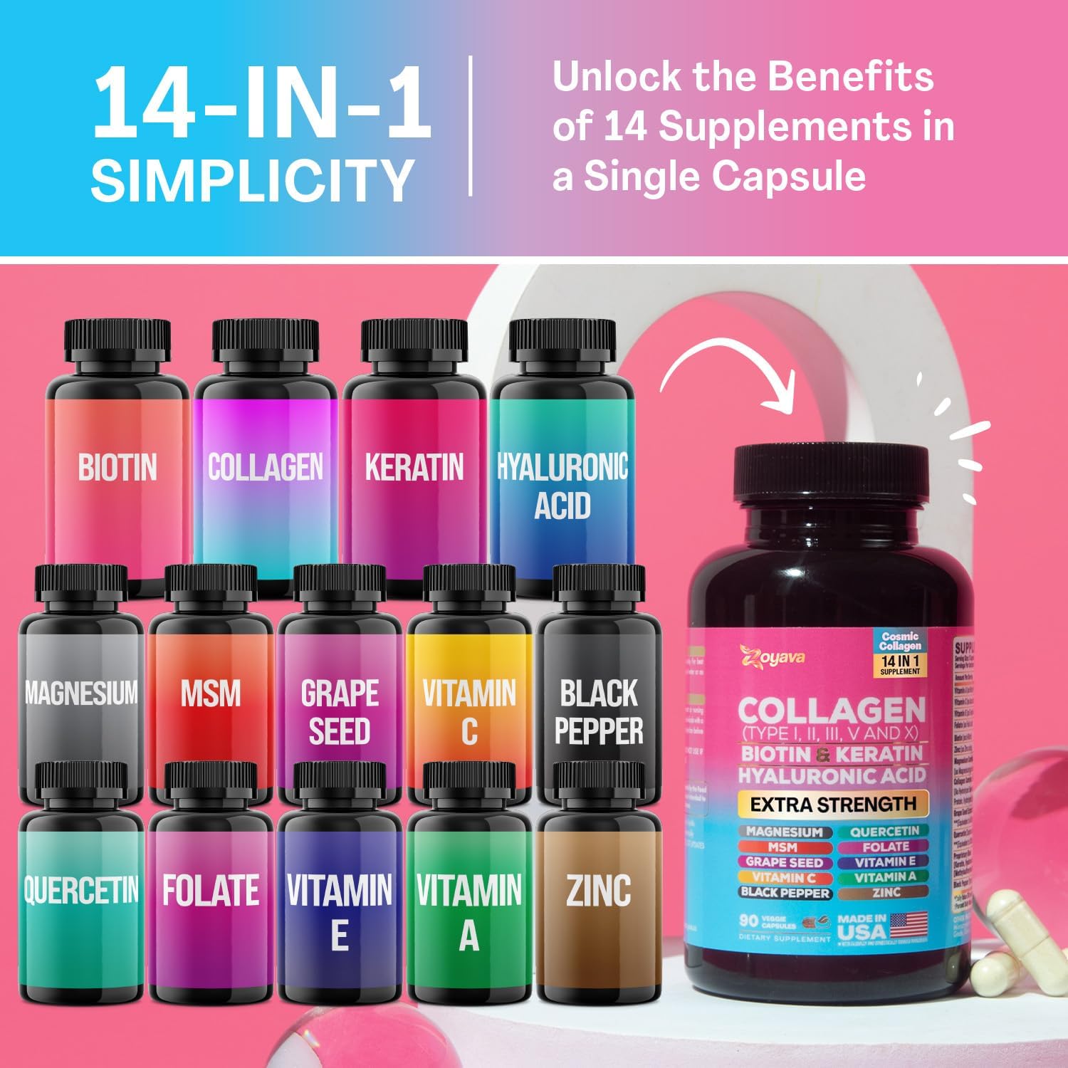 Premium Collagen Pills with Peptides & Essential Nutrients for Hair, Skin, and Nails (90 Capsules)