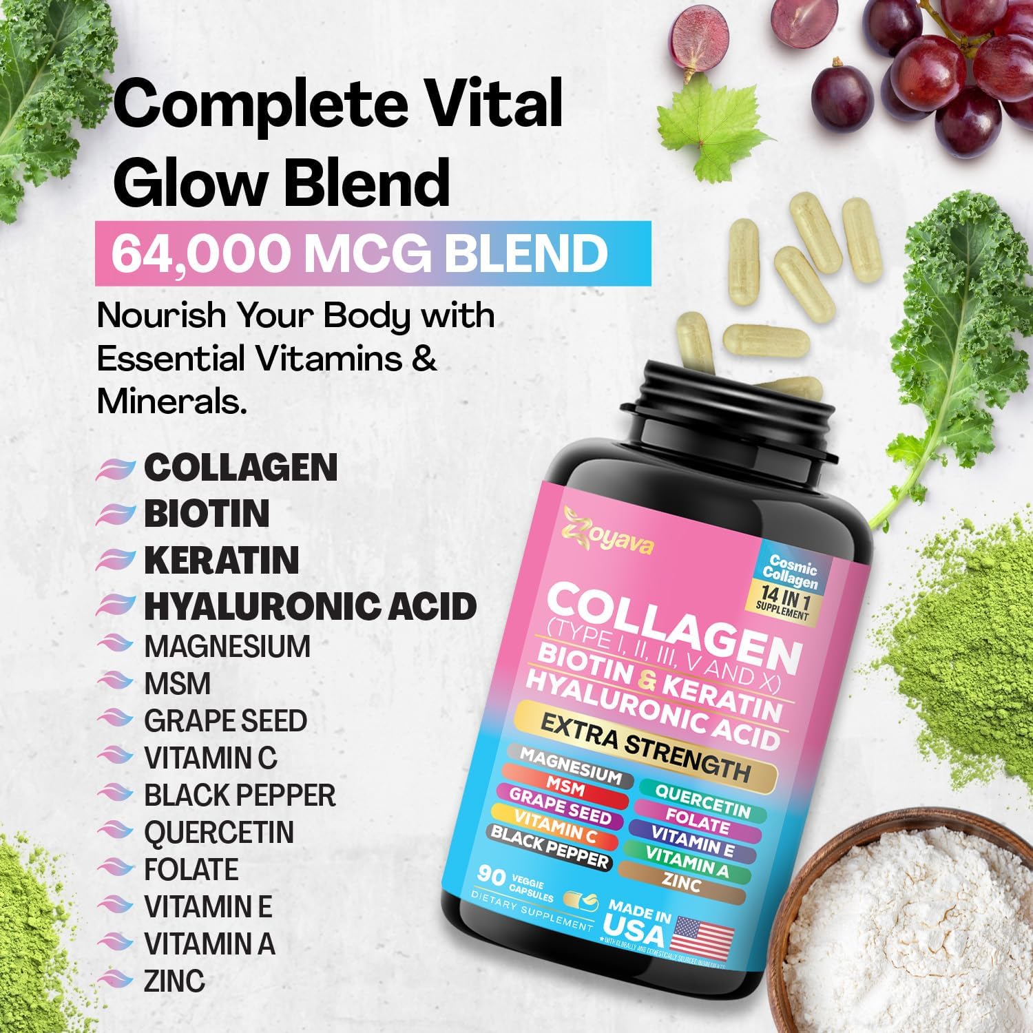 Premium Collagen Pills with Peptides & Essential Nutrients for Hair, Skin, and Nails (90 Capsules)
