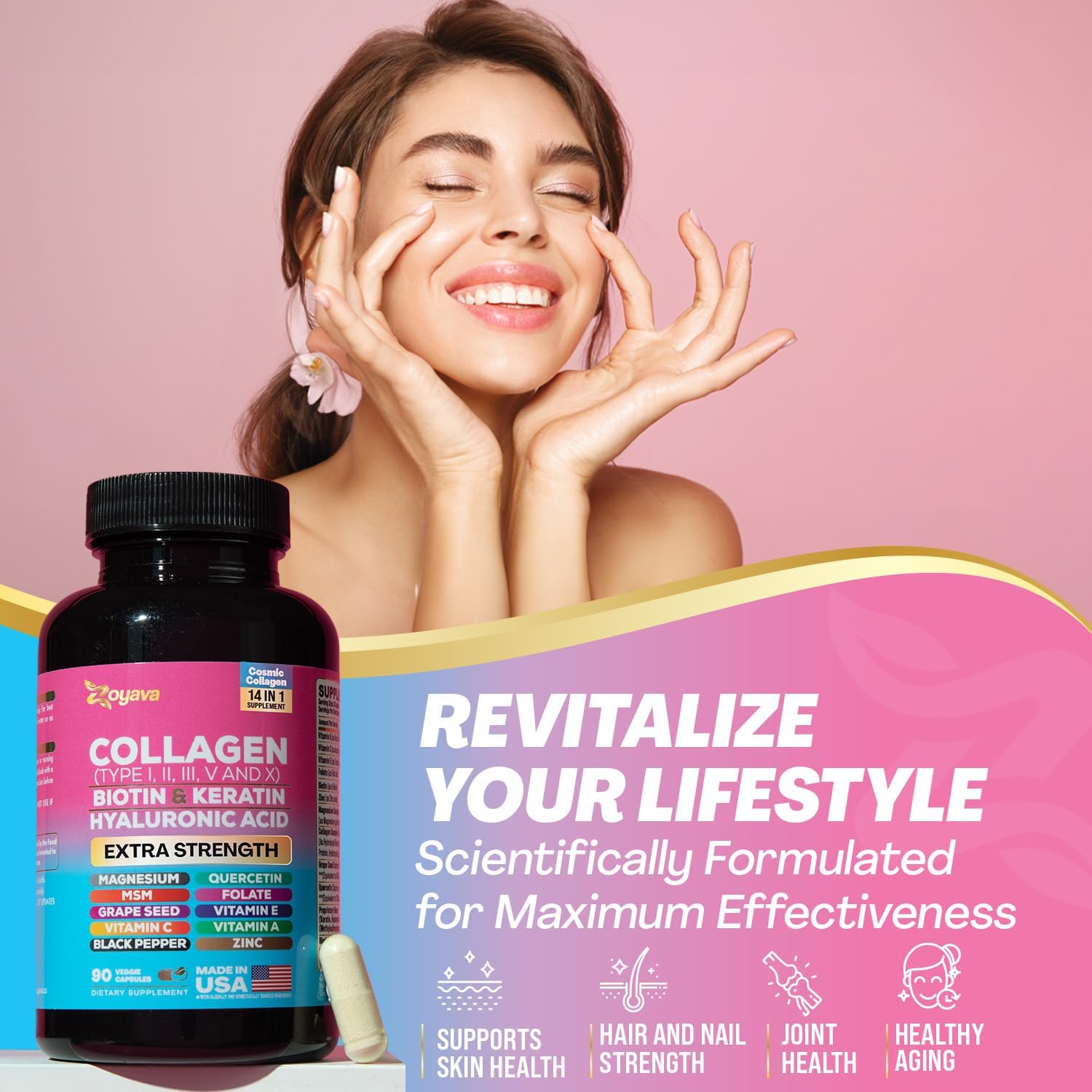 Premium Collagen Pills with Peptides & Essential Nutrients for Hair, Skin, and Nails (90 Capsules)