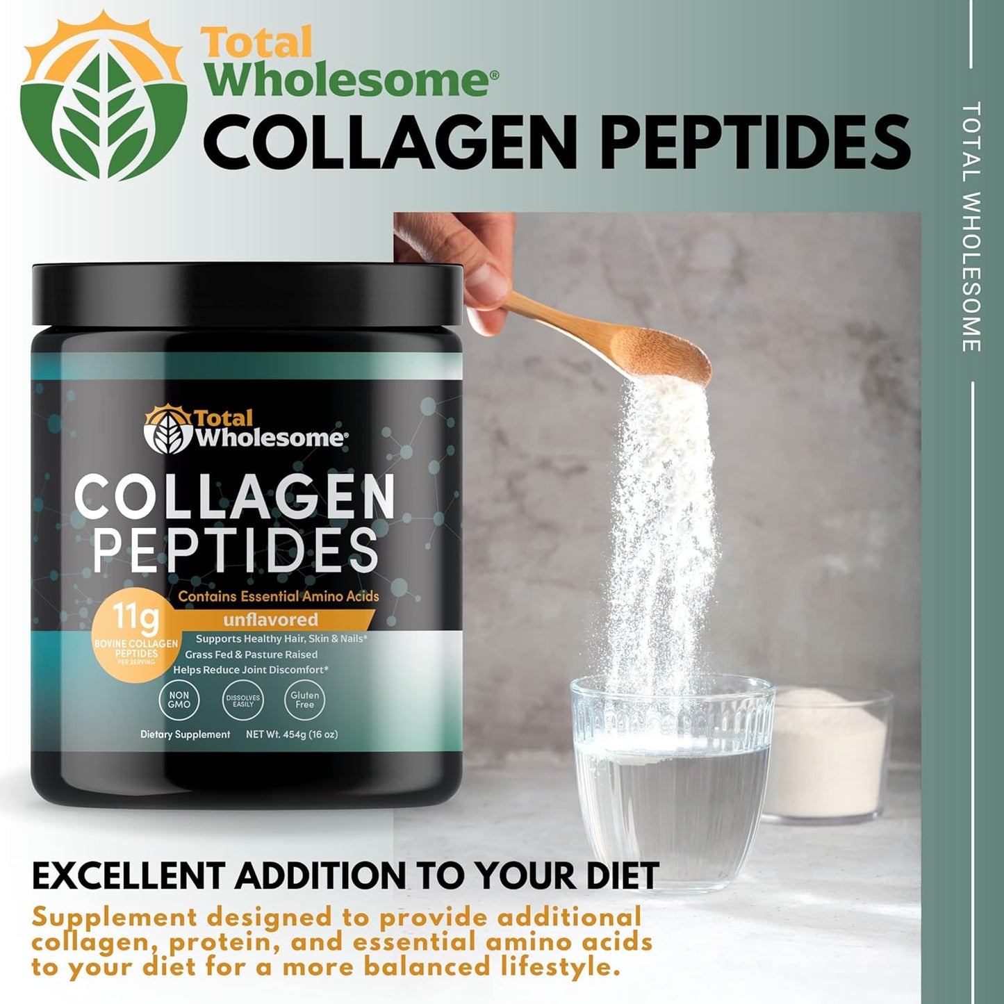 Premium Collagen Powder with Added Protein for Hair, Skin, Nails, Bones & Joints - Non-Gluten Bovine Collagen - 16oz