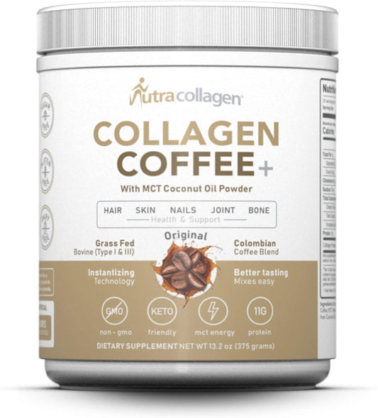Premium Colombian Coffee Infused NUTRACOLLAGEN Peptide Protein Powder with MCT Coconut Oil - Keto Friendly, Grass-Fed, Soy/Gluten/Sugar Free