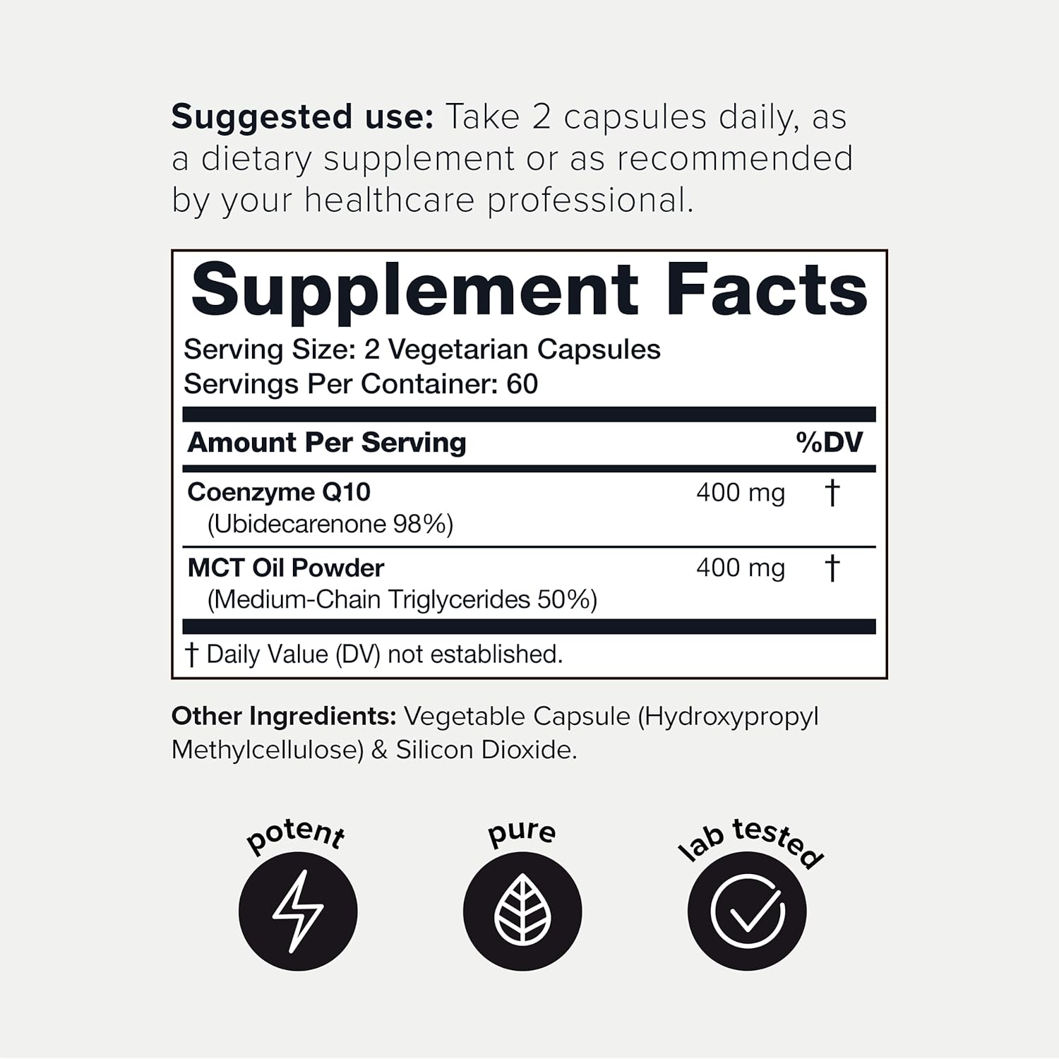 Premium CoQ10 400mg Capsules with MCT Oil for Enhanced Absorption - Ultra High Purity Formula Tested by Third-Party - 120 Veggie Caps