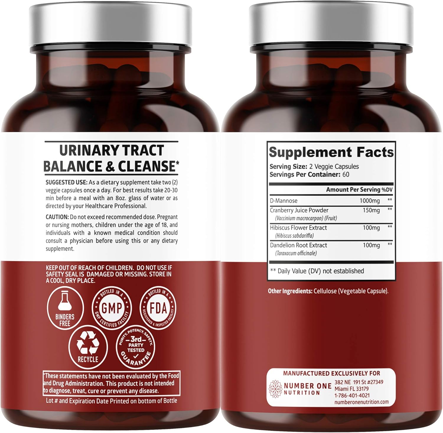 Premium D Mannose with Cranberry and Hibiscus Capsules - Max Strength 1350mg - Supports Urinary Tract Health - 120 Veg Caps