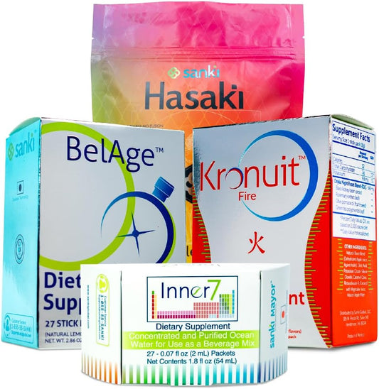 Premium Dietary Supplements Bundle: Sanki BelAge, Kronuit Fire, Inner7, & Hasaki Vanilla - Boost Your Health Today!