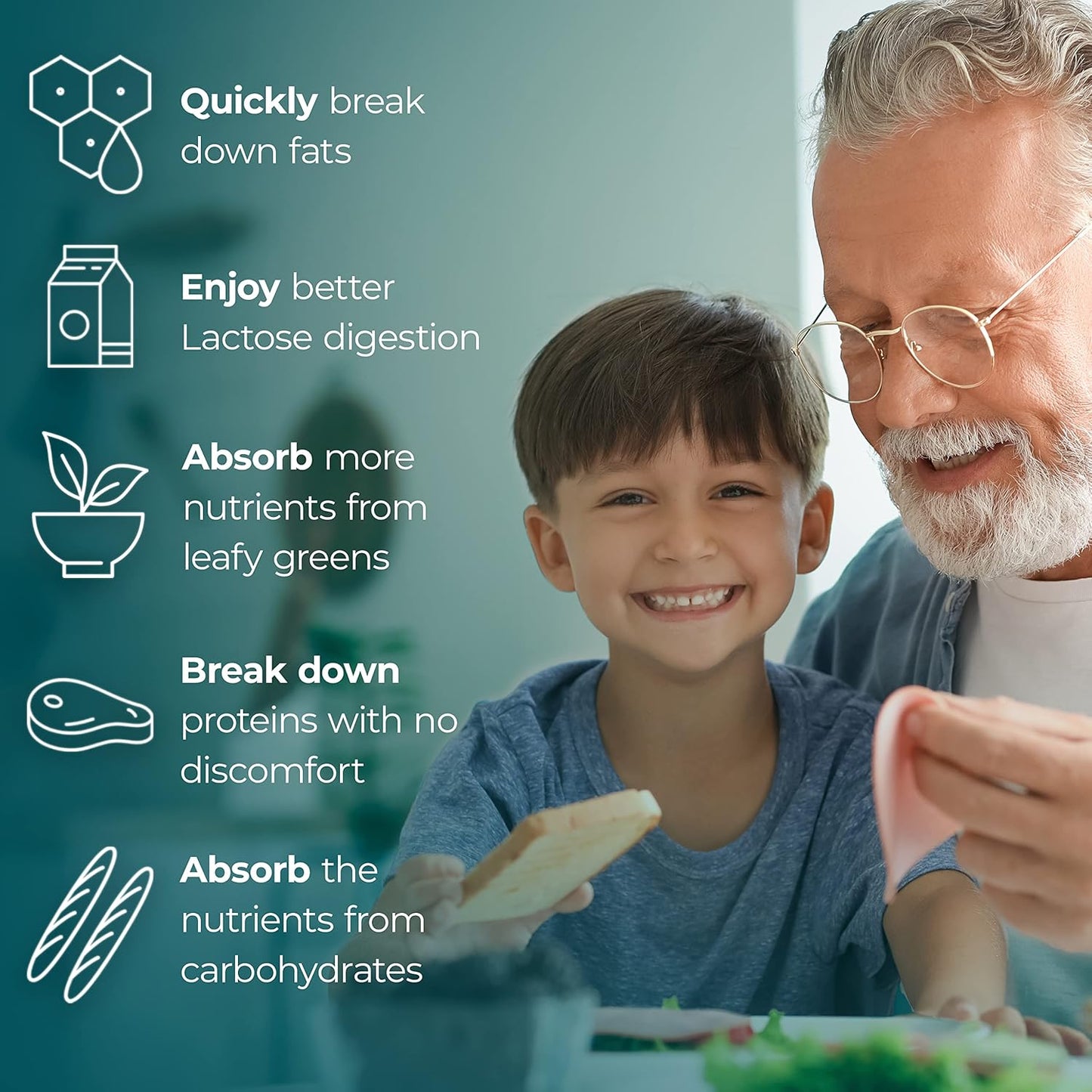 Premium Digestive Enzyme Supplement for Better Digestive Health - Made in USA with Lactase and Lipase Enzymes - 90 Capsules, Bloating Relief