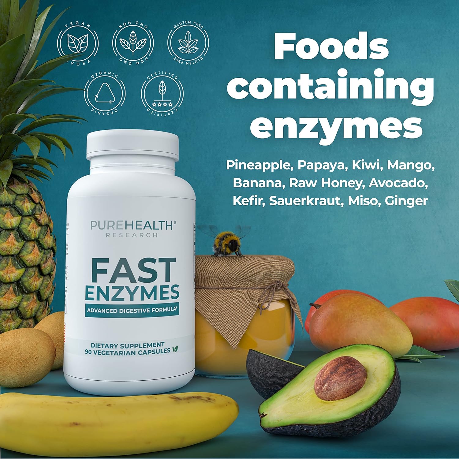 Premium Digestive Enzyme Supplement for Better Digestive Health - Made in USA with Lactase and Lipase Enzymes - 90 Capsules, Bloating Relief