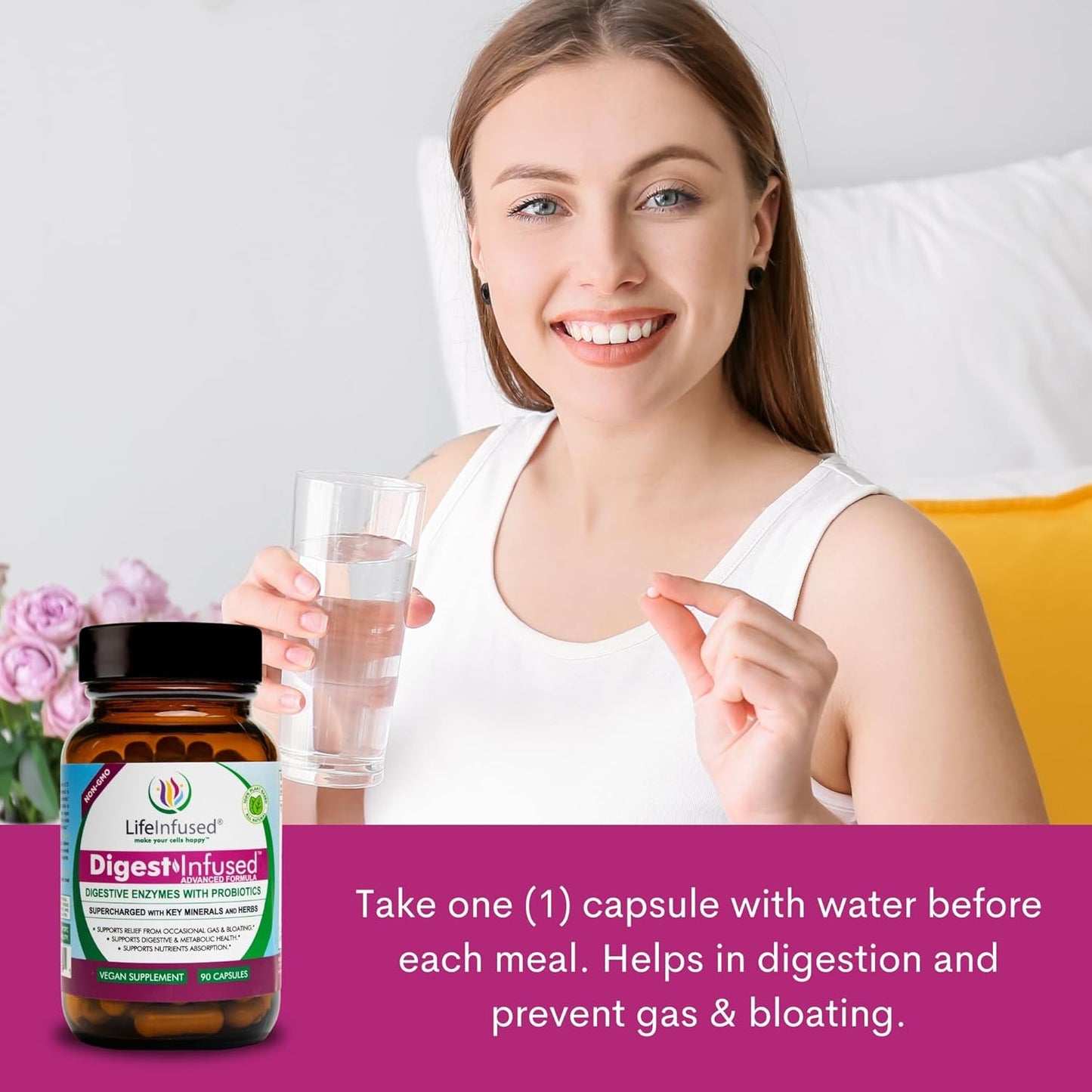 Premium Digestive Enzyme Supplements with 21 Plant-Based Enzymes, Probiotics, and 72 Key Minerals - Ease Gas & Bloating - 90 Servings