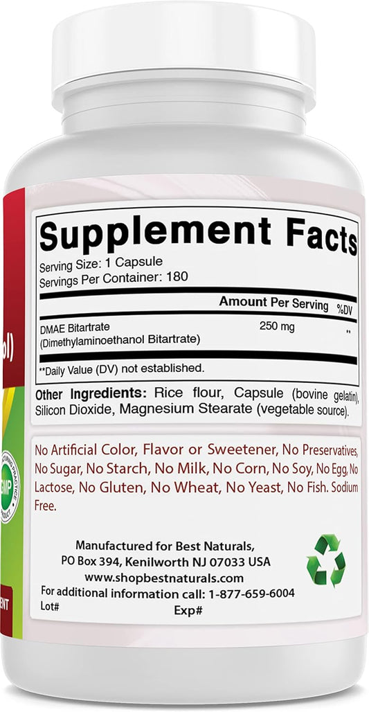 Premium DMAE and COQ10 Supplement - 250 mg DMAE and 100 mg COQ10 for Cognitive Health and Energy Support