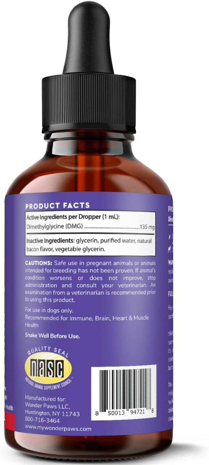 Premium DMG Liquid for Dogs - Supports Immune Health, Skin, Stamina, Muscles, Stress, Performance - Dimethylglycine Supplement for All Breeds - 4oz