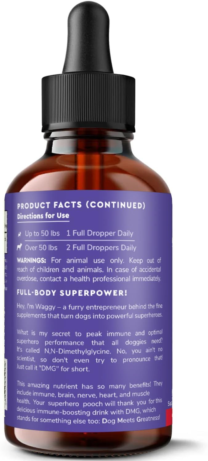 Premium DMG Liquid for Dogs - Supports Immune Health, Skin, Stamina, Muscles, Stress, Performance - Dimethylglycine Supplement for All Breeds - 4oz