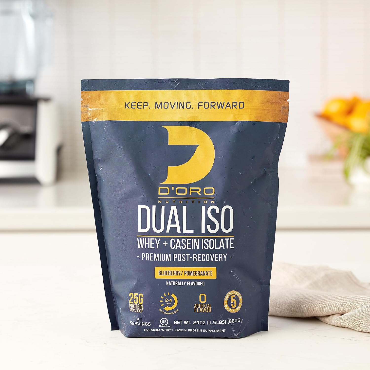 Premium D’Oro Nutrition Blueberry & Pomegranate Whey & Casein Isolate Protein Powder - 27G Protein Per Scoop - Post Recovery