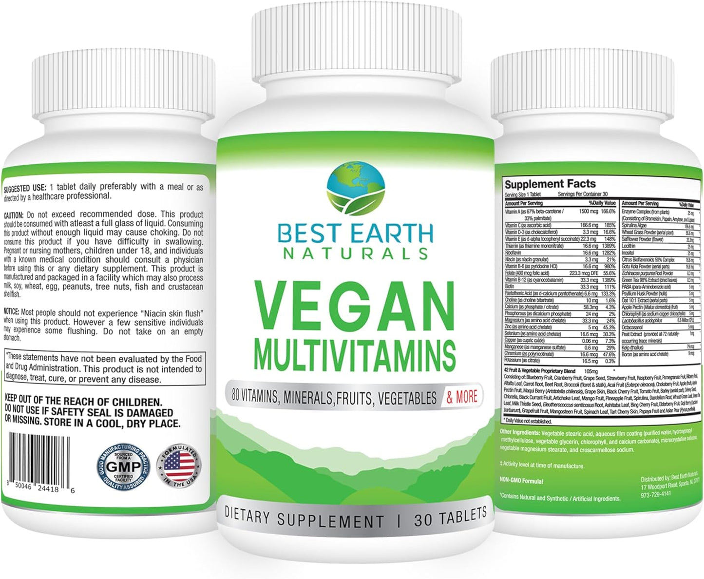 Premium Earth Naturals Vegan Multivitamin Supplement with 80 Essential Nutrients for Health and Energy - 30 Capsules