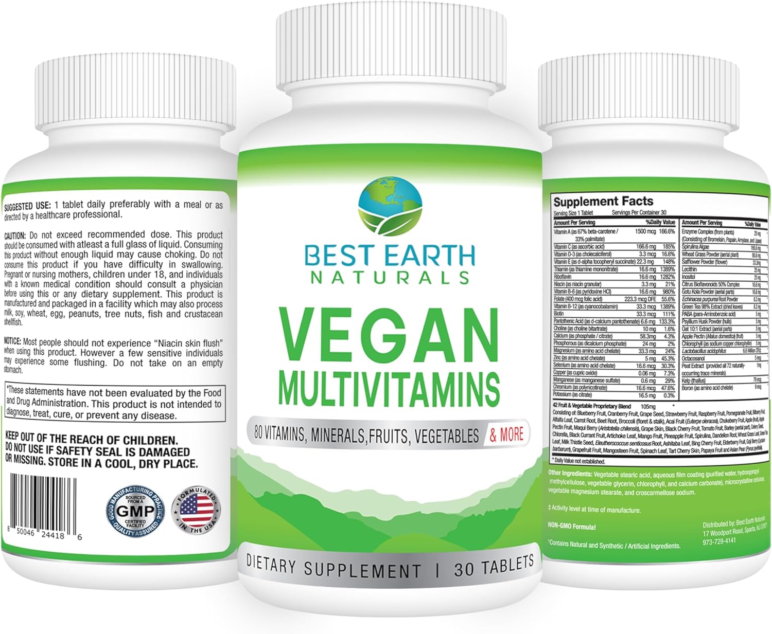 Premium Earth Naturals Vegan Multivitamin Supplement with 80 Essential Nutrients for Health and Energy - 30 Capsules