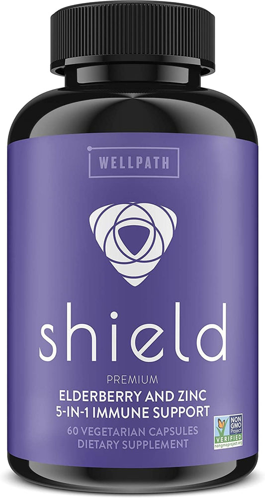 Premium Elderberry Capsules with Zinc, Vitamin C, Echinacea, and Bee Propolis - Immune Support Booster - 600 mg Black Elderberry Pills - 60 Count