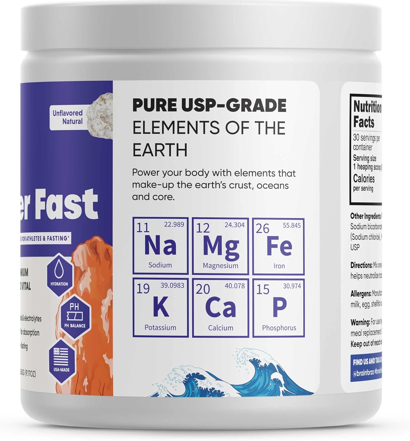 Premium Electrolytes for Fasting - Brain Forza Super Fast Keto Formula with Potassium, Sodium, Magnesium, Calcium, Iron, Pink Himalayan Salt - 30 Servings, Unflavored