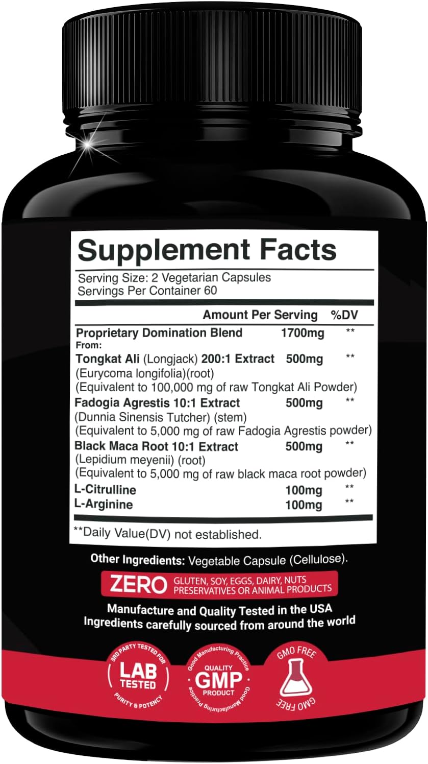 Premium Energy and Vitality Boost Supplement with Tongkat Ali, Fadogia Agrestis, Black Maca, L-Arginine, and L-Citrulline - Supports Muscle Recovery and Balance for Men and Women