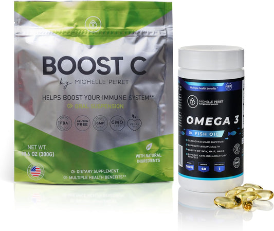Premium Energy Boosting Fish Oil Softgels & Vitamin C Blend - Vegan & Gluten-Free (1-Month Supply)