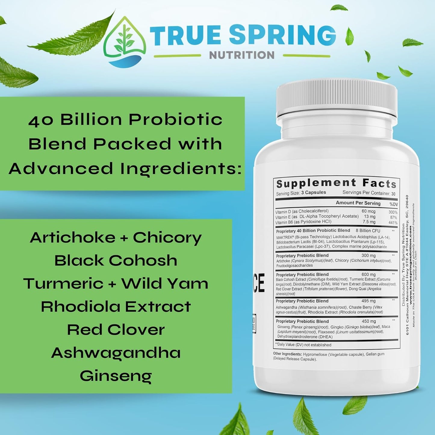 Premium Eve Balance Menopause Support Supplement for Women - Complete Relief for Hot Flashes, Joint Pain, and More - With Prebiotics & Probiotics for True Spring Nutrition