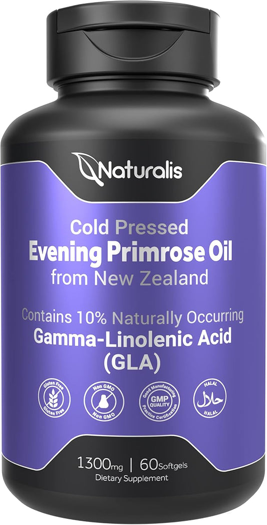 Premium Evening Primrose Oil Softgels from New Zealand | 1300mg | Non-GMO, Soy & Gluten Free | 60 Count