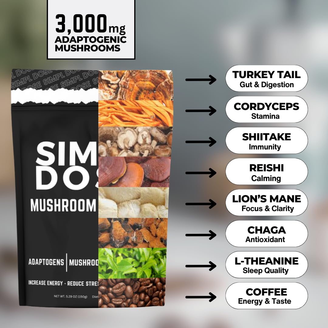 Premium Everyday Mushroom Coffee for Better Energy, Focus, Digestion, and Immunity - 30 Servings from SIMPL DOSE