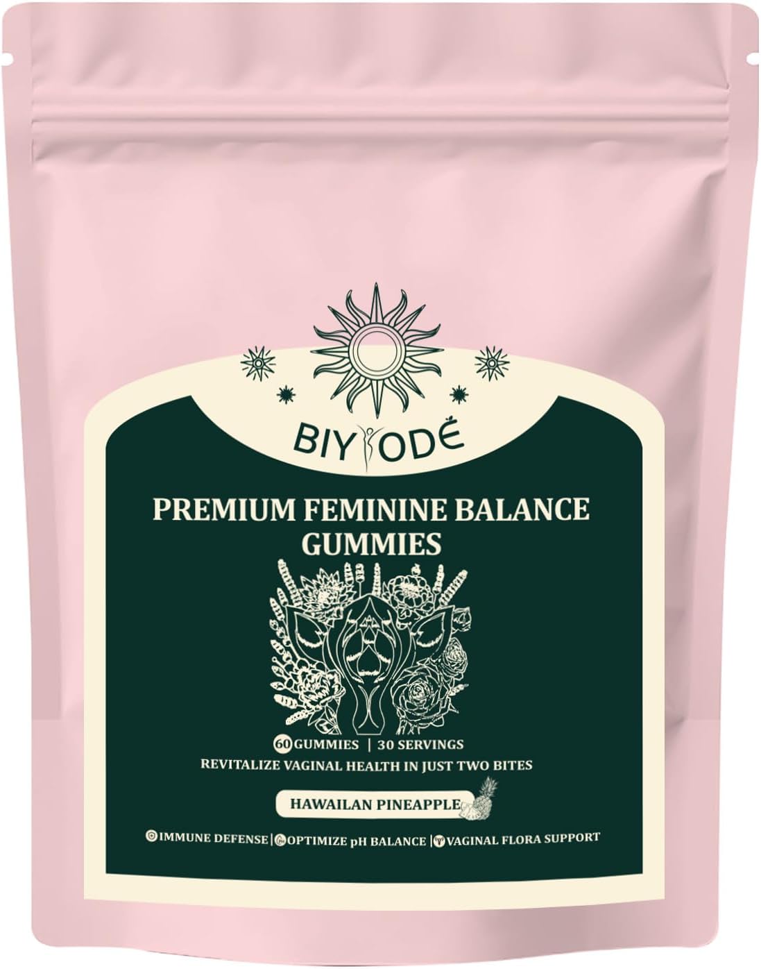 Premium Feminine Balance Gummies for Women - Immune Support, Vegan, Gluten-Free, Hawaiian Pineapple Flavor - 60 Gummies