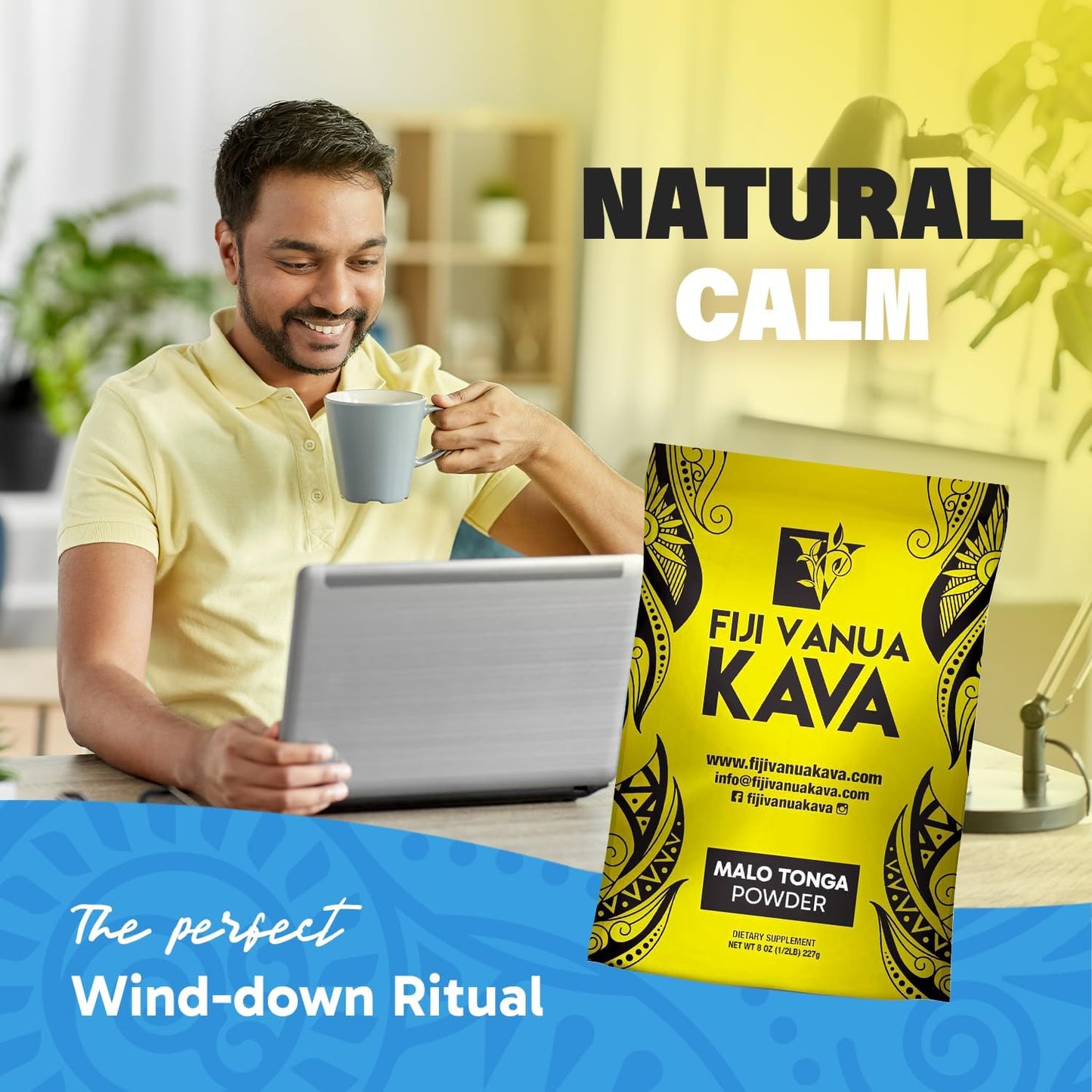 Premium Fiji Vanua Kava-Malo Tonga Kava Drink Powder, 8oz - Smooth & Creamy Traditional Kava Root Powder, Easy to Prepare