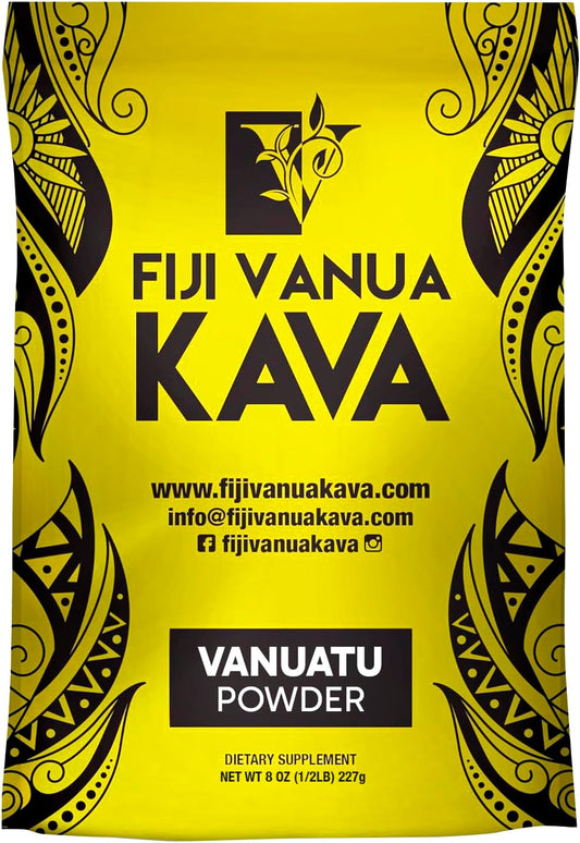 Premium Fiji Vanua Kava Vanuatu Powder - Pure Noble Kava with Sun-Dried Roots - High Kavalactones - Easy to Prepare Medium Grind Kava Root Powder - 8 oz