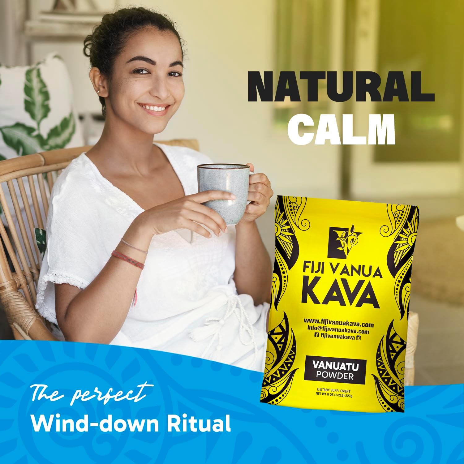 Premium Fiji Vanua Kava Vanuatu Powder - Pure Noble Kava with Sun-Dried Roots - High Kavalactones - Easy to Prepare Medium Grind Kava Root Powder - 8 oz