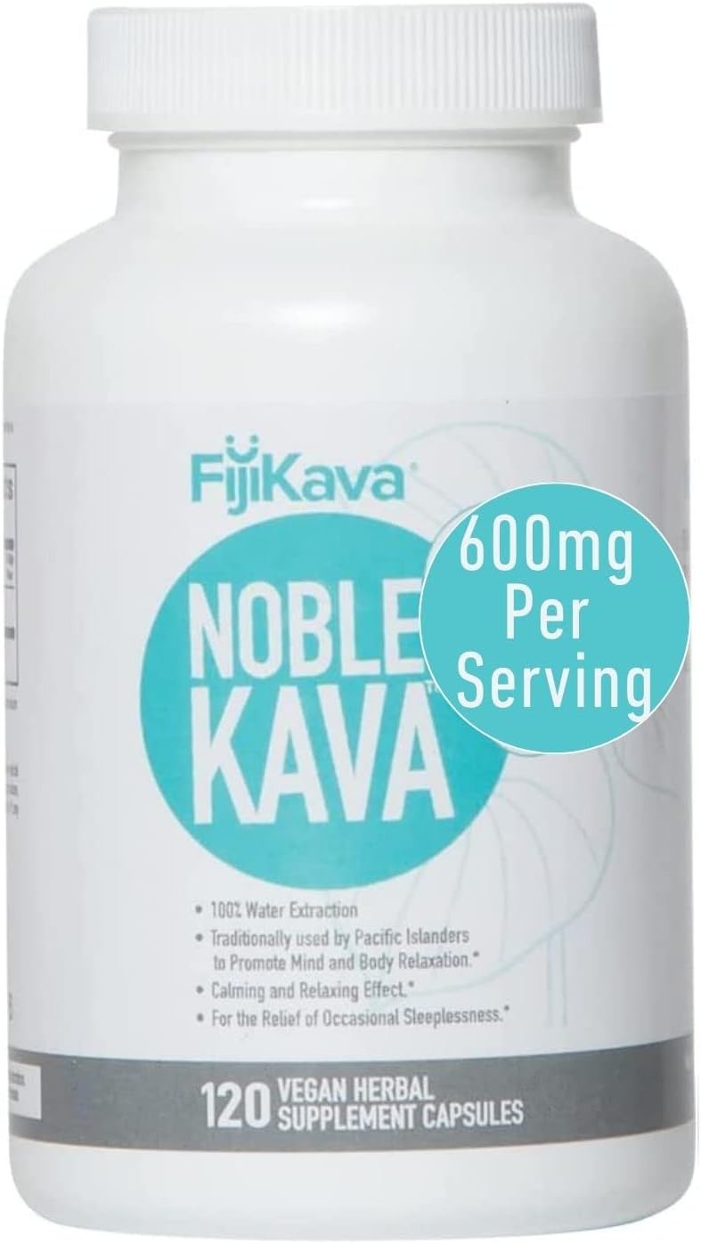 Premium FijiKava Noble Kava Capsules - 600mg Kavalactones, Natural Relaxation & Sleep Aid, Vegan, Non-GMO, 120-Count - Calm & Stress Relief Supplement
