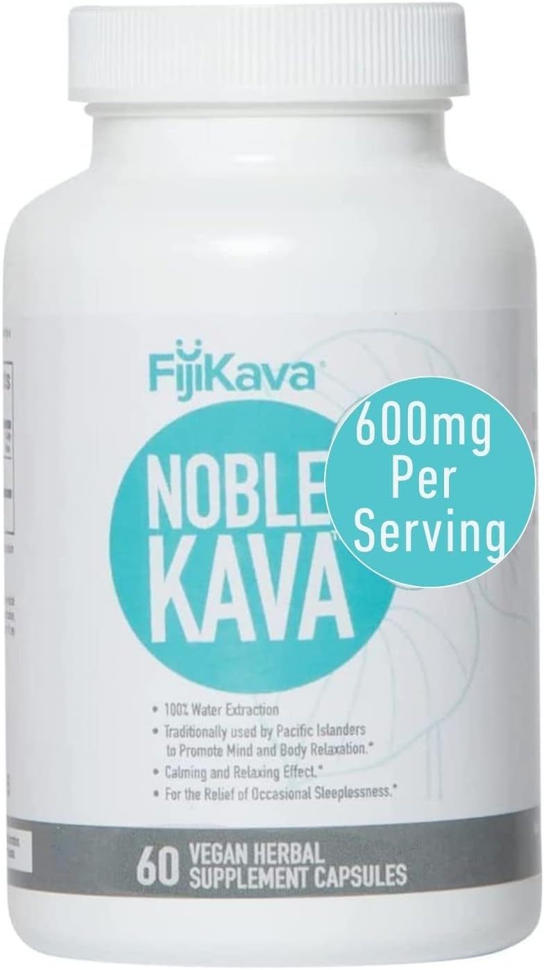 Premium FijiKava Noble Kava Capsules - 600mg Kavalactones for Natural Relaxation & Sleep Support, Vegan & Non-GMO, 60-Count
