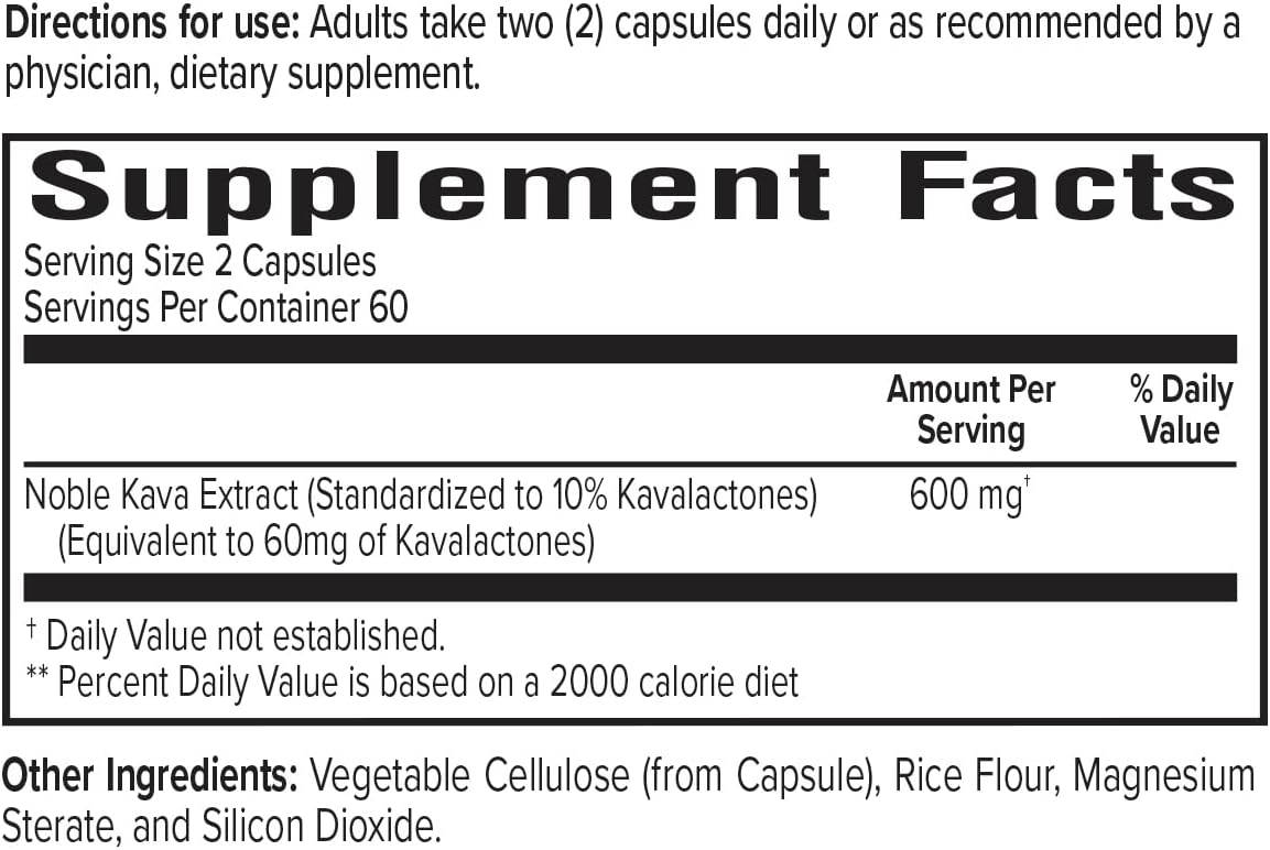 Premium FijiKava Noble Kava Capsules - 600mg Kavalactones, Natural Relaxation & Sleep Aid, Vegan, Non-GMO, 120-Count - Calm & Stress Relief Supplement