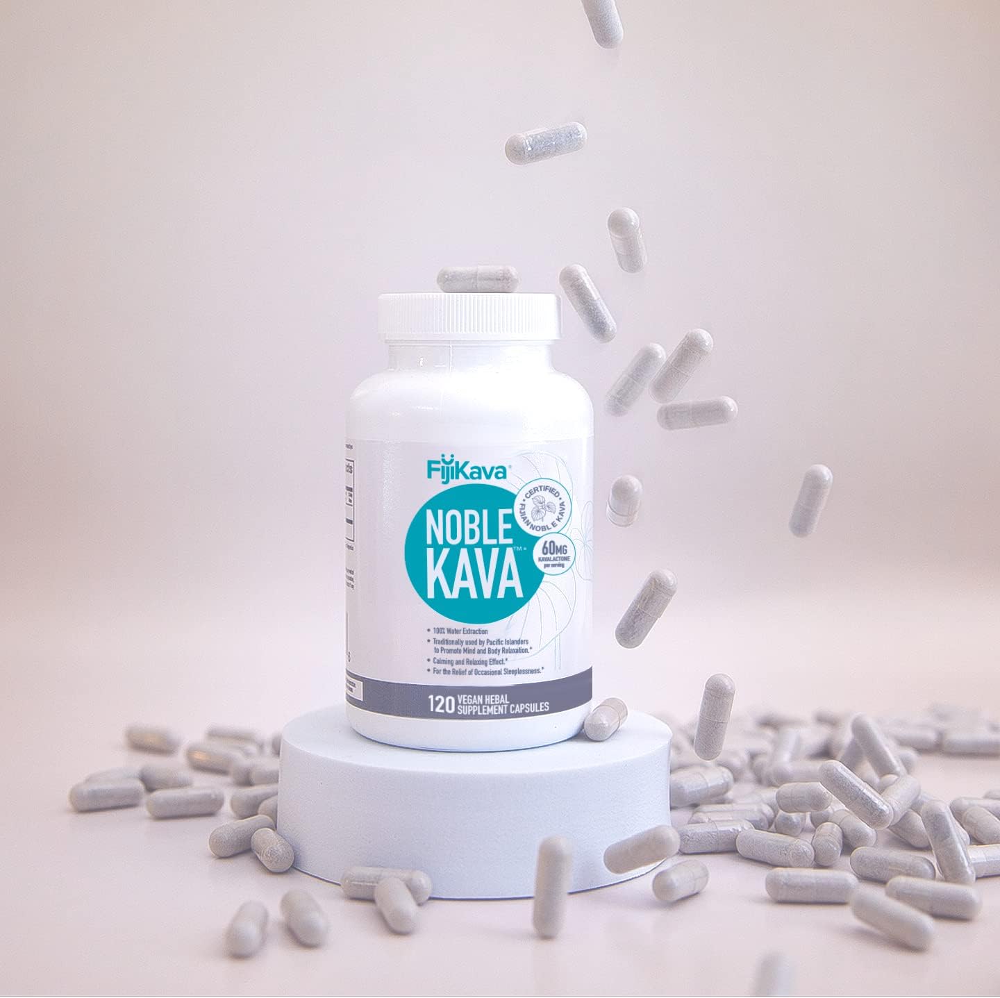 Premium FijiKava Noble Kava Capsules - 600mg Kavalactones, Natural Relaxation & Sleep Aid, Vegan, Non-GMO, 120-Count - Calm & Stress Relief Supplement