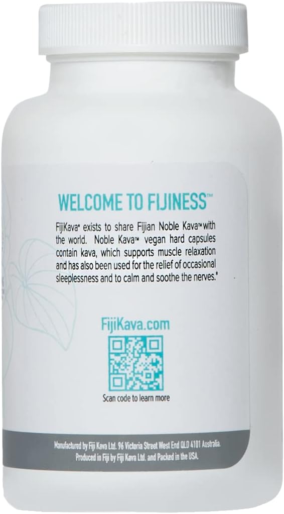 Premium FijiKava Noble Kava Capsules - 600mg Kavalactones for Natural Relaxation & Sleep Support, Vegan & Non-GMO, 60-Count