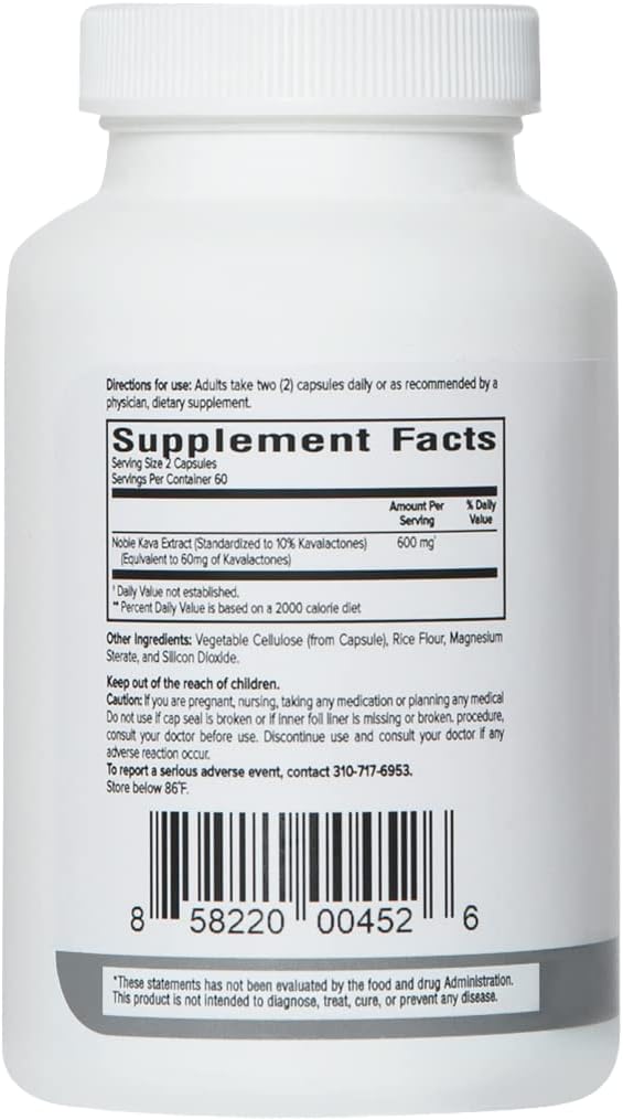 Premium FijiKava Noble Kava Capsules - 600mg Kavalactones, Natural Relaxation & Sleep Aid, Vegan, Non-GMO, 120-Count - Calm & Stress Relief Supplement