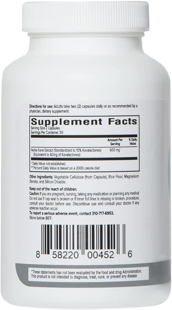 Premium FijiKava Noble Kava Capsules - 600mg Kavalactones for Natural Relaxation & Sleep Support, Vegan & Non-GMO, 60-Count