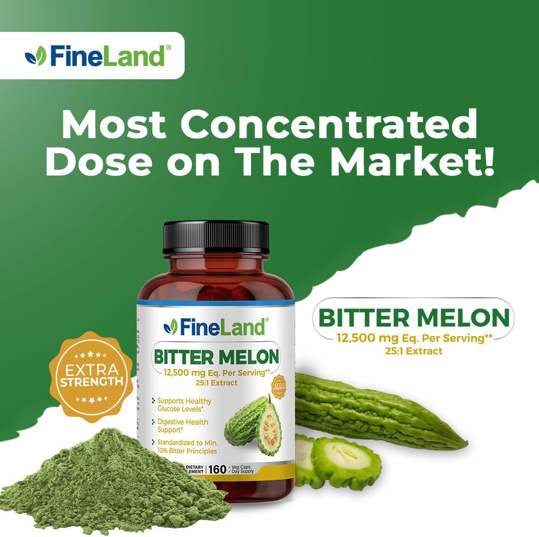 Premium FineLand Bitter Melon Extract 12,500mg - Max Strength, Standardized to 10% Bitter Principles - 160 Pills, 5+ Months Supply