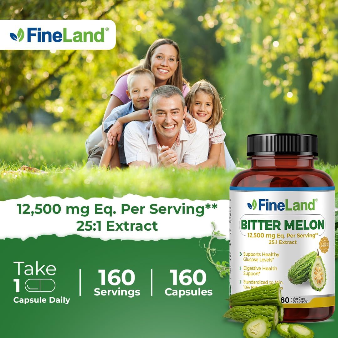 Premium FineLand Bitter Melon Extract 12,500mg - Max Strength, Standardized to 10% Bitter Principles - 160 Pills, 5+ Months Supply
