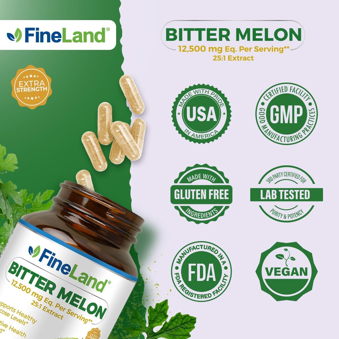 Premium FineLand Bitter Melon Extract 12,500mg - Max Strength, Standardized to 10% Bitter Principles - 160 Pills, 5+ Months Supply