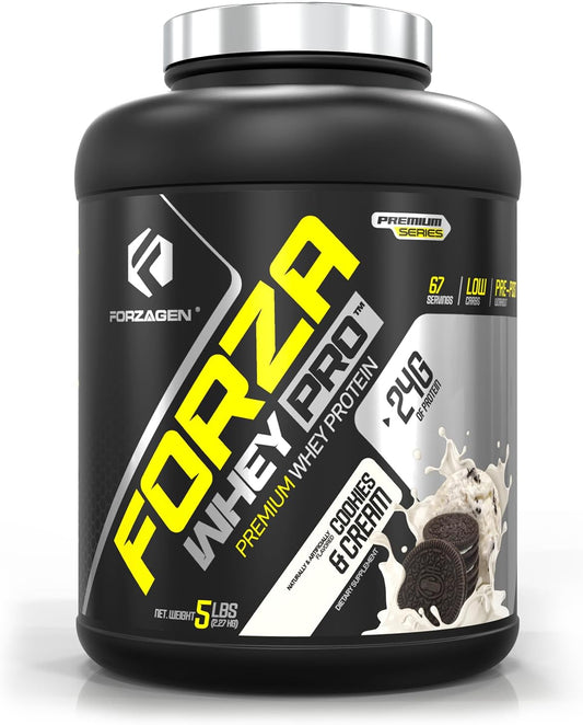 Premium Forzagen Whey PRO Low Carb Protein Powder - Cookies & Cream Flavor | 24g Protein per Serving, Ideal for Men & Women, BCAA Enriched, 5 lbs (67 Servings)