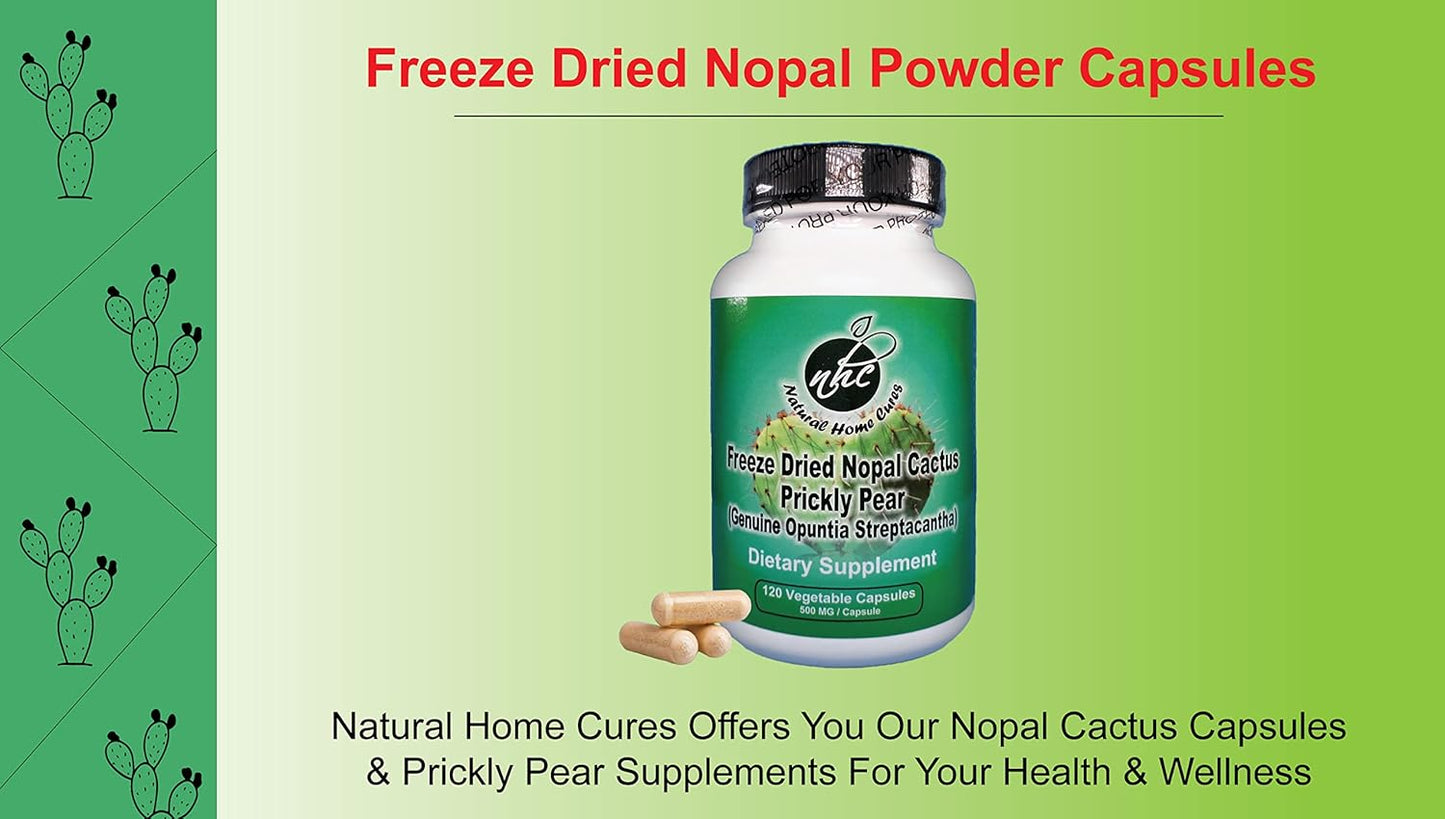 Premium Freeze Dried Nopal Cactus Capsules - 60,000mg Mountain Grown Prickly Pear Supplements - Rich in Betalains & Nitrates - Non-GMO, Sugar & Gluten Free - 120 Veggie Capsules