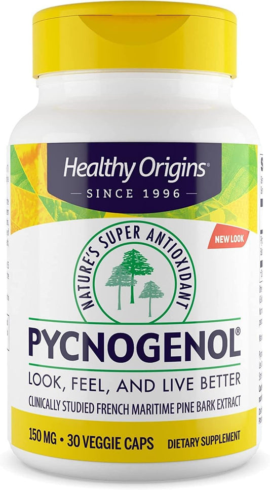 Premium French Maritime Pine Bark Extract - Healthy Origins Pycnogenol 150 mg Supplement for Heart Health, Skin Care - Gluten-Free & Non-GMO - 30 Veggie Capsules
