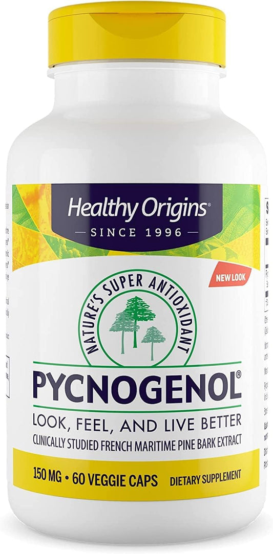 Premium French Maritime Pine Bark Extract - Healthy Origins Pycnogenol 150mg Capsules for Heart Health, Skin Care - Gluten-Free & Non-GMO - 60 Veggie Capsules