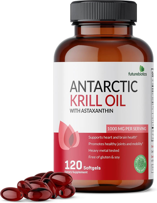 Premium Futurebiotics Antarctic Krill Oil 1000mg - Heavy Metal Tested, Non GMO - 120 Softgels