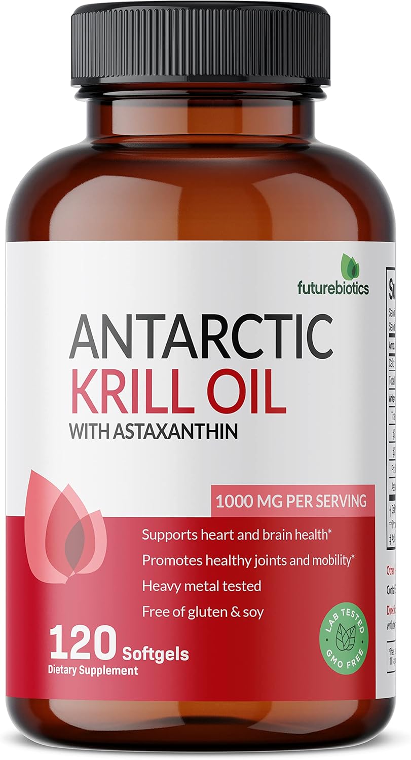 Premium Futurebiotics Antarctic Krill Oil 1000mg - Heavy Metal Tested, Non GMO - 120 Softgels