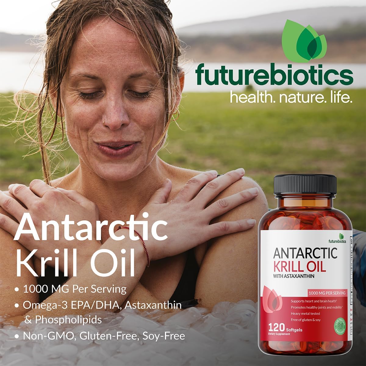 Premium Futurebiotics Antarctic Krill Oil 1000mg Softgels - Omega-3s, Astaxanthin, Phospholipids - Non GMO, Heavy Metal Tested - 250 Softgels