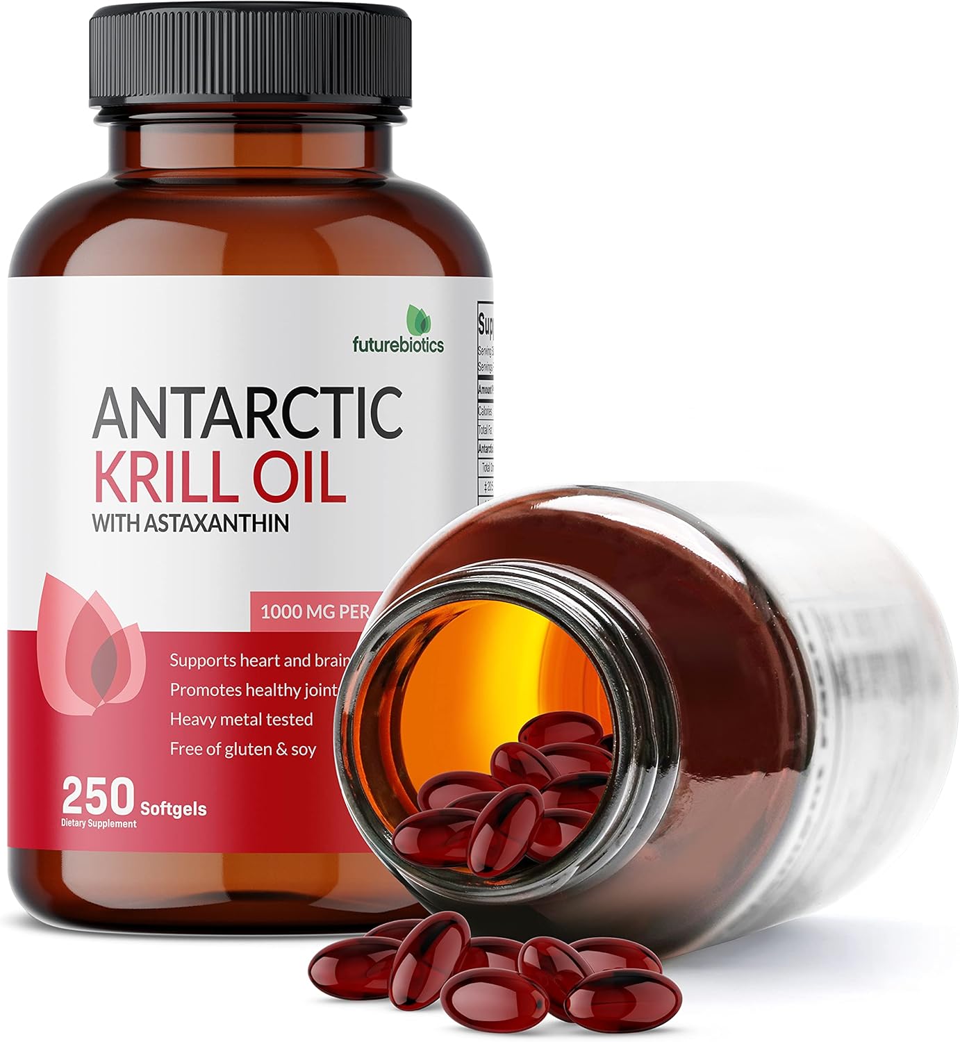 Premium Futurebiotics Antarctic Krill Oil 1000mg Softgels - Omega-3s, Astaxanthin, Phospholipids - Non GMO, Heavy Metal Tested - 250 Softgels
