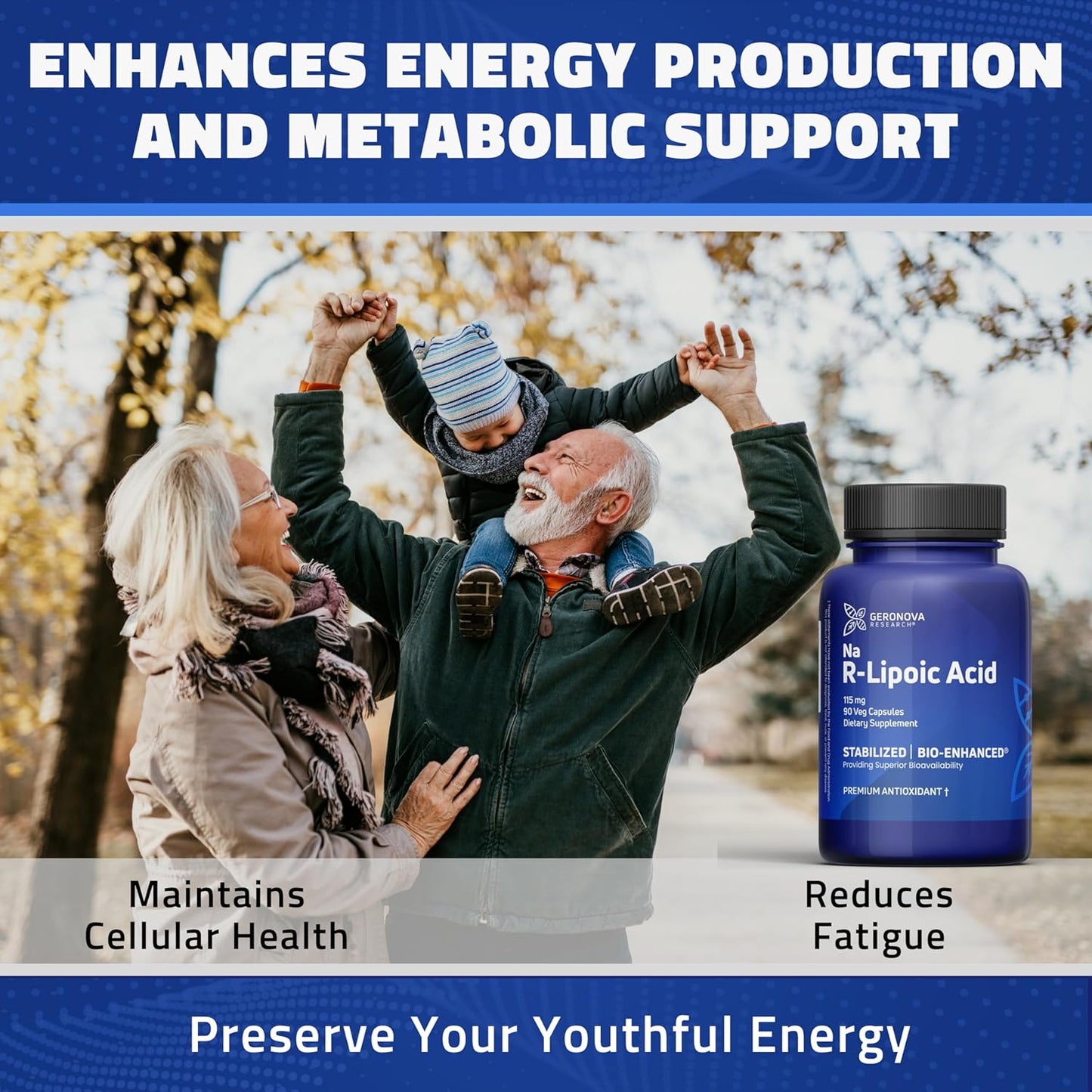 Premium Geronova Research R-Lipoic Acid 115mg Capsules - Enhanced Bioavailability for Metabolic Health & Anti-Aging - Gluten Free & Non-GMO